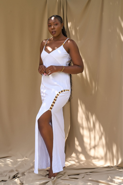 Harare Beaded Maxi Slip - White