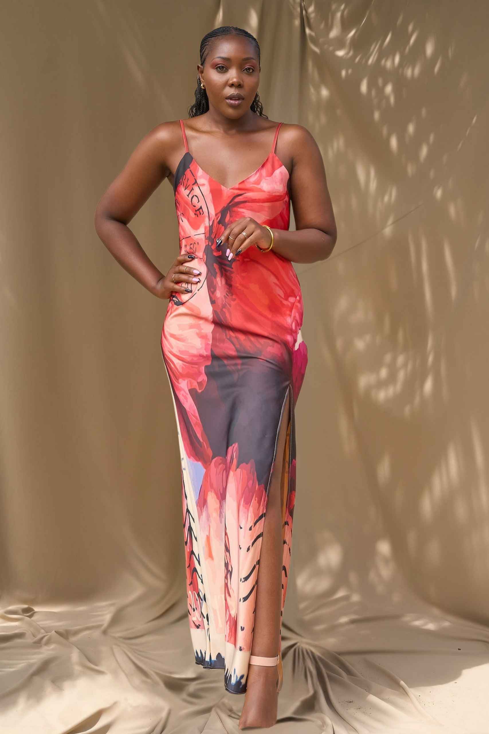 nairobi poppy maxi slip front slit (front) nairobi poppy maxi slip front slit (front)